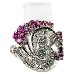 Diamond Ruby Ring 14K White Gold Vintage Estate