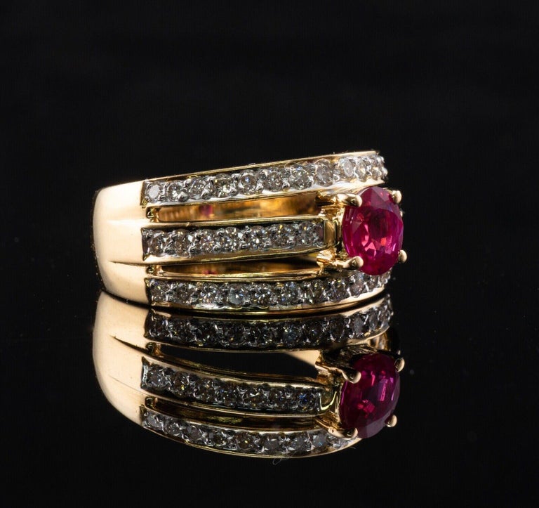 Diamond Ruby Ring 18K Gold Estate Band For Sale at 1stDibs