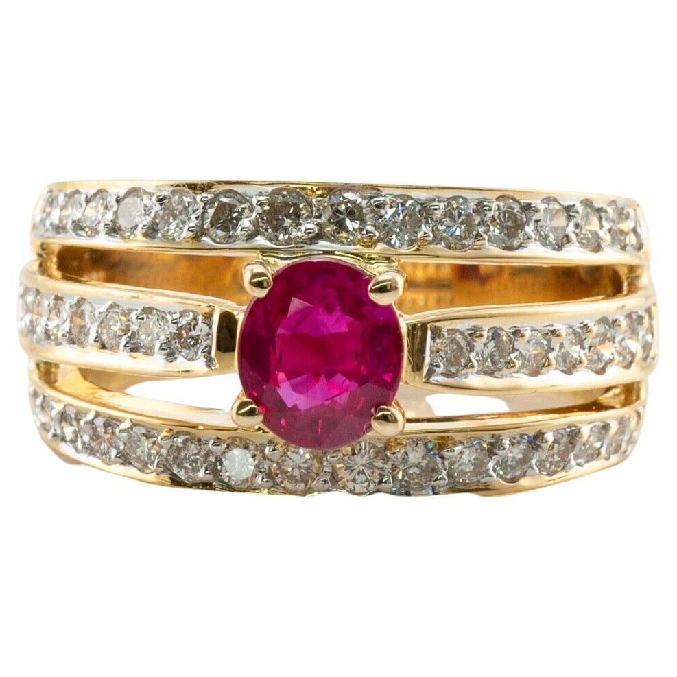 Diamond Ruby Ring 18K Gold Estate Band For Sale