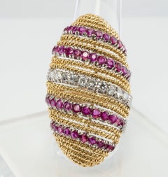 Diamant-Rubin-Ring 18K Gold Vintage-Cocktailring