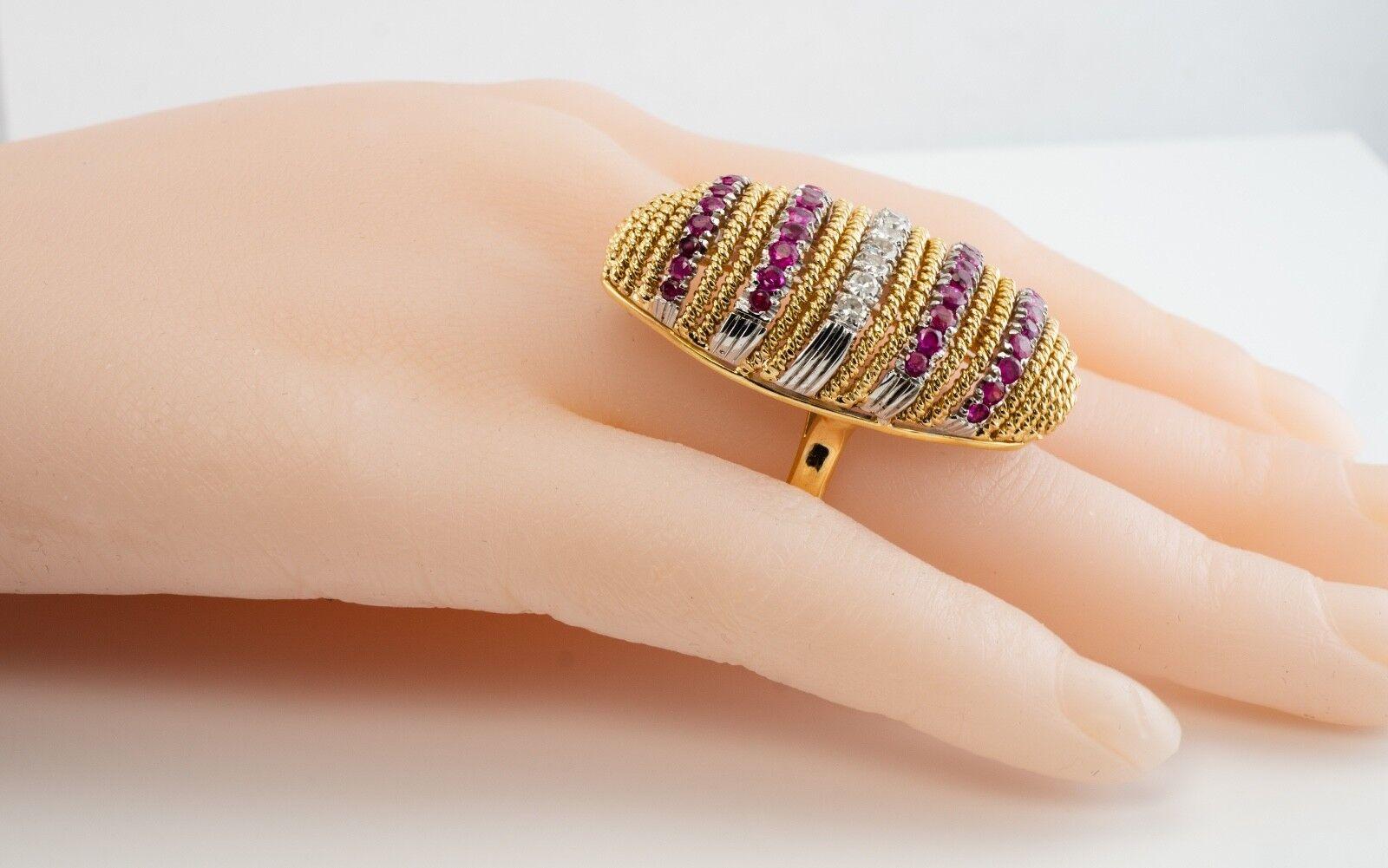 Anillo Diamante Rubí Oro 18K Cóctel Vintage en venta 2