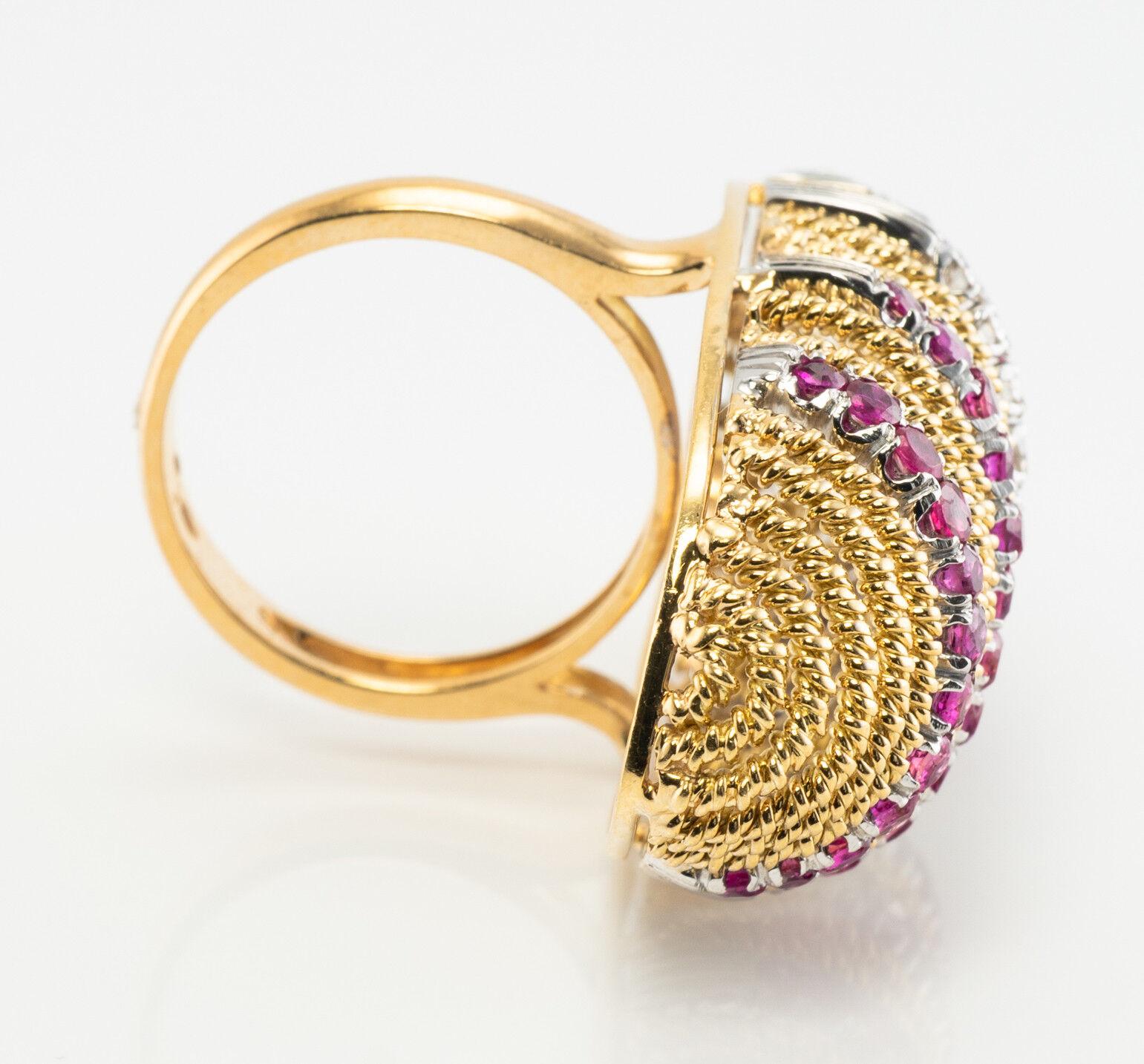 Diamond Ruby Ring 18K Gold Vintage Cocktail For Sale 4