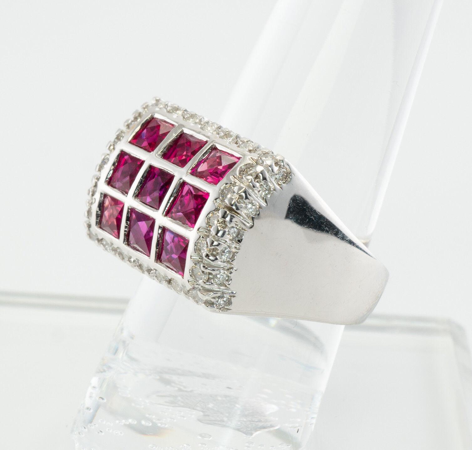 Diamond Ruby Ring 18K White Gold Band Geometric For Sale 5