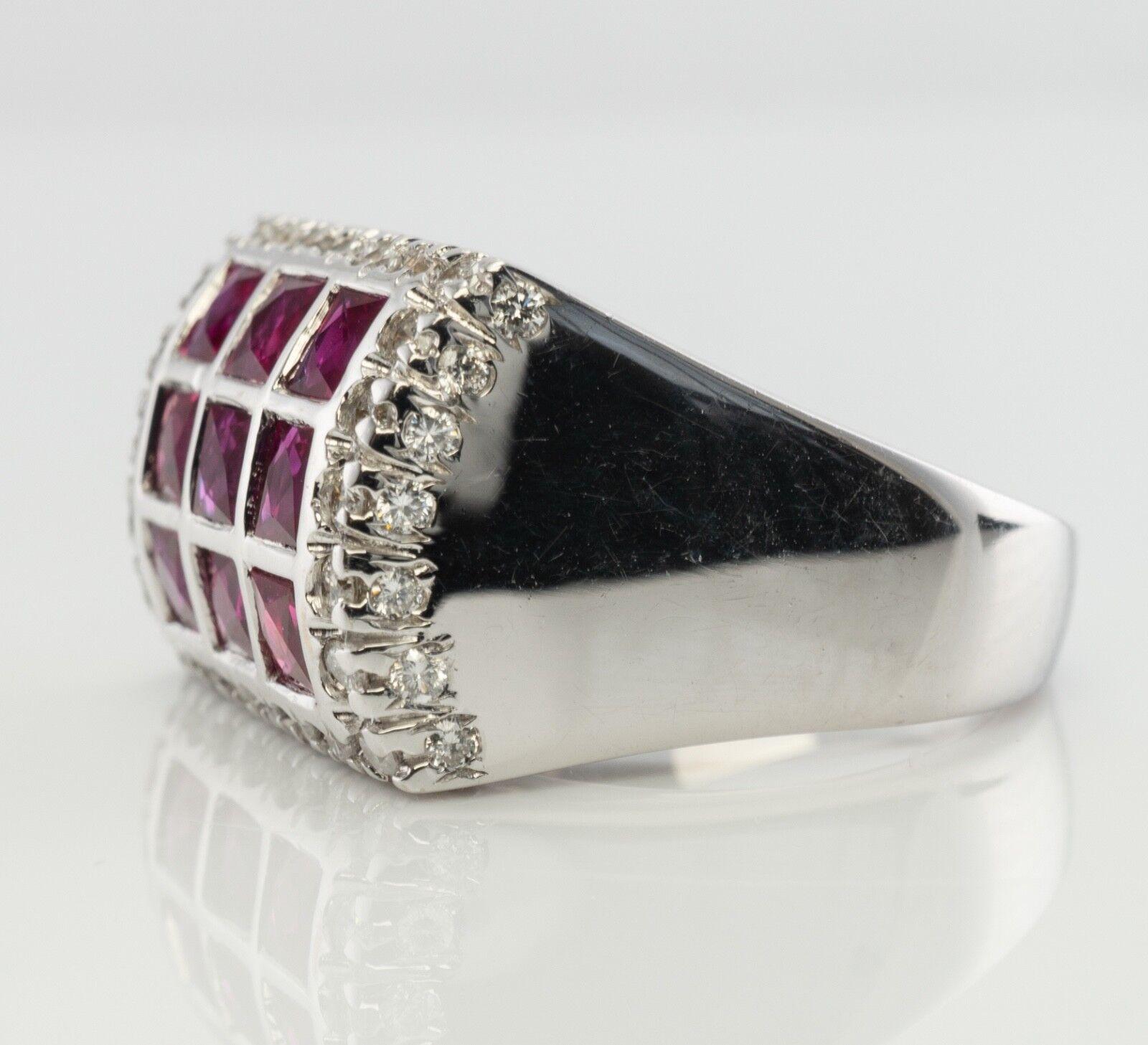 Diamond Ruby Ring 18K White Gold Band Geometric For Sale 1