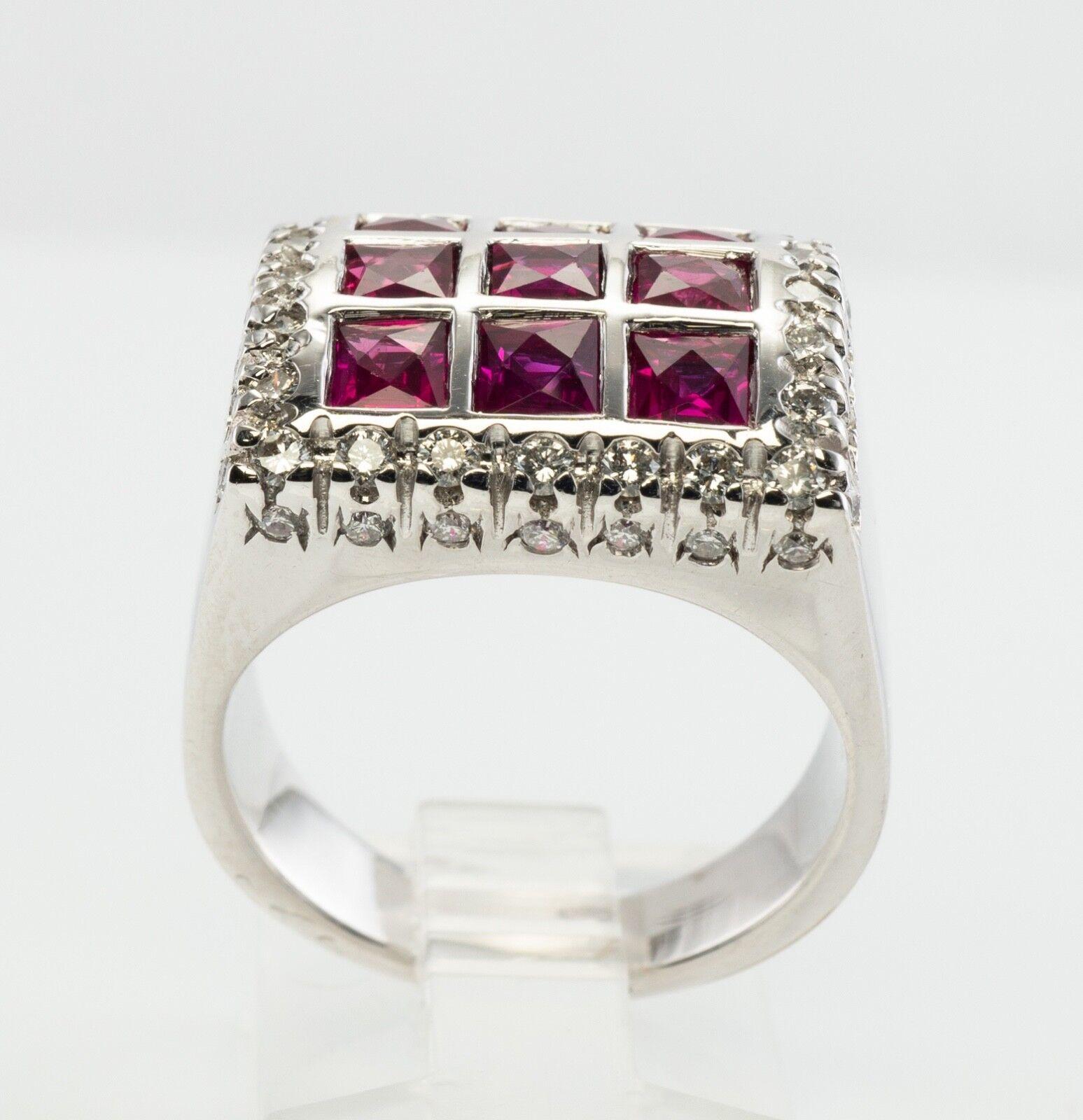 Diamond Ruby Ring 18K White Gold Band Geometric For Sale 3