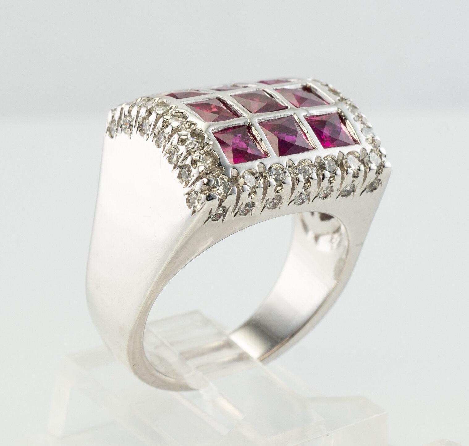 Diamond Ruby Ring 18K White Gold Band Geometric For Sale 4