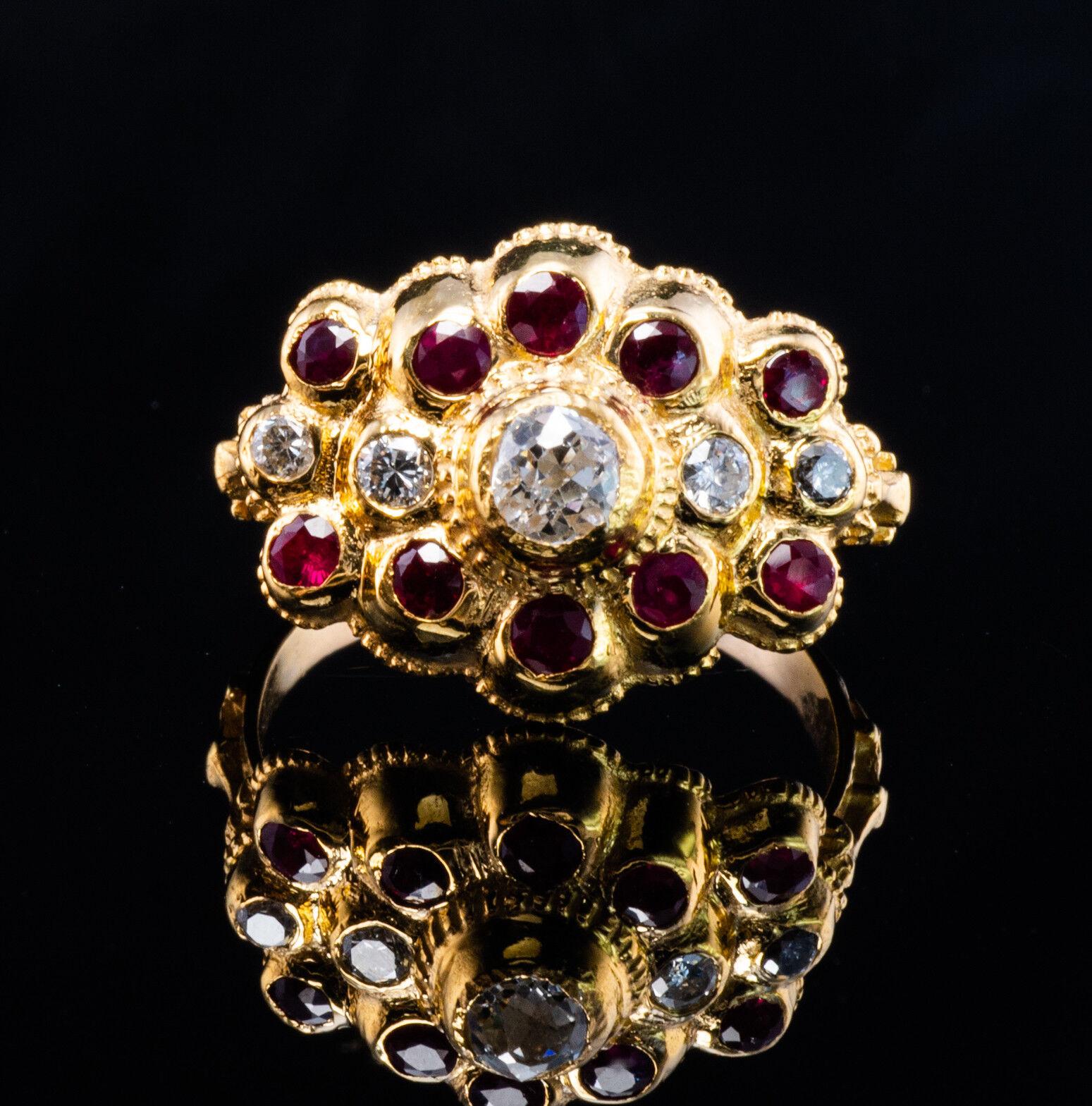 Diamant-Rubin-Ring 20K Gold Vintage Nachlass im Angebot 5