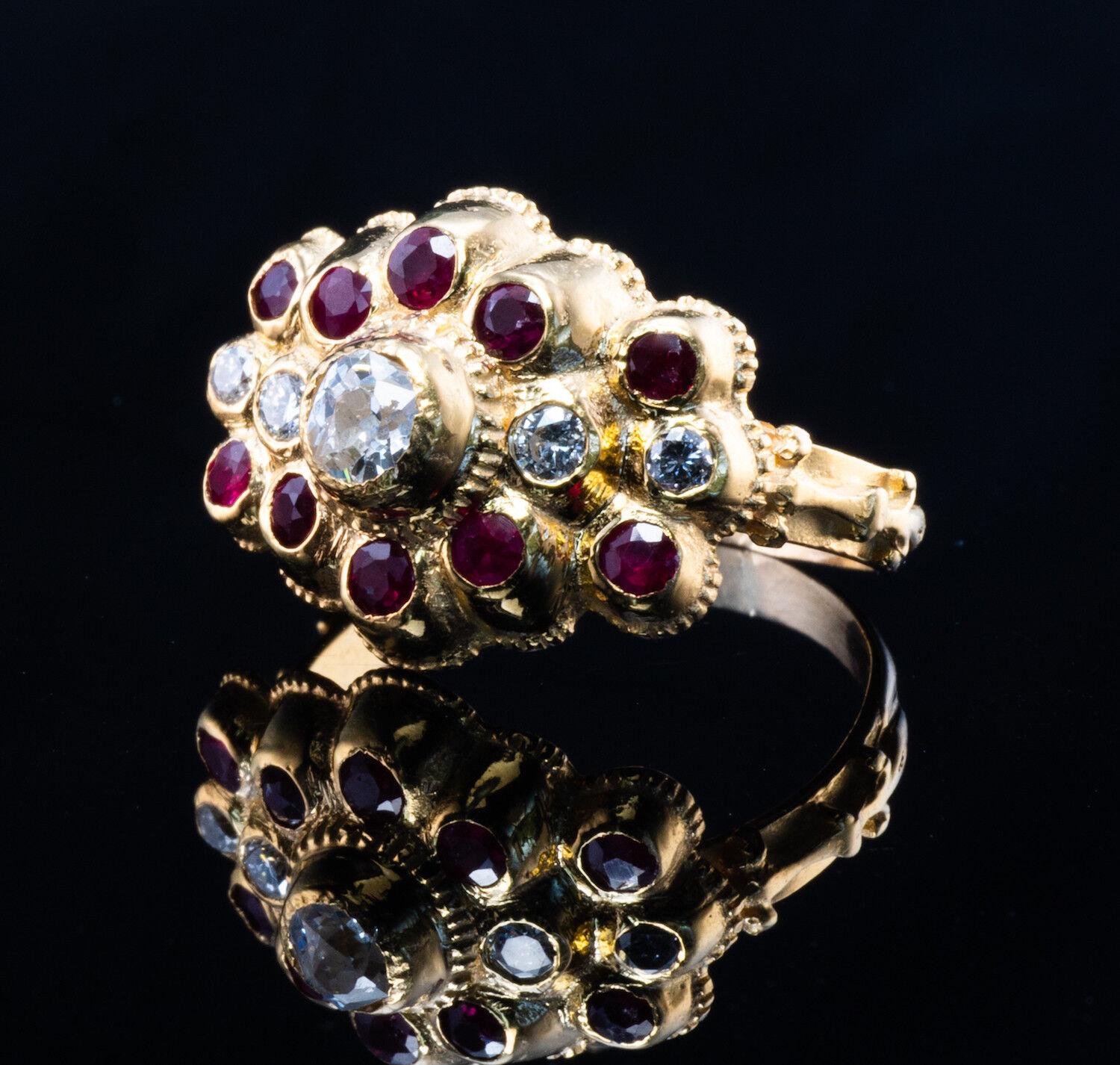 Diamant-Rubin-Ring 20K Gold Vintage Nachlass im Angebot 6
