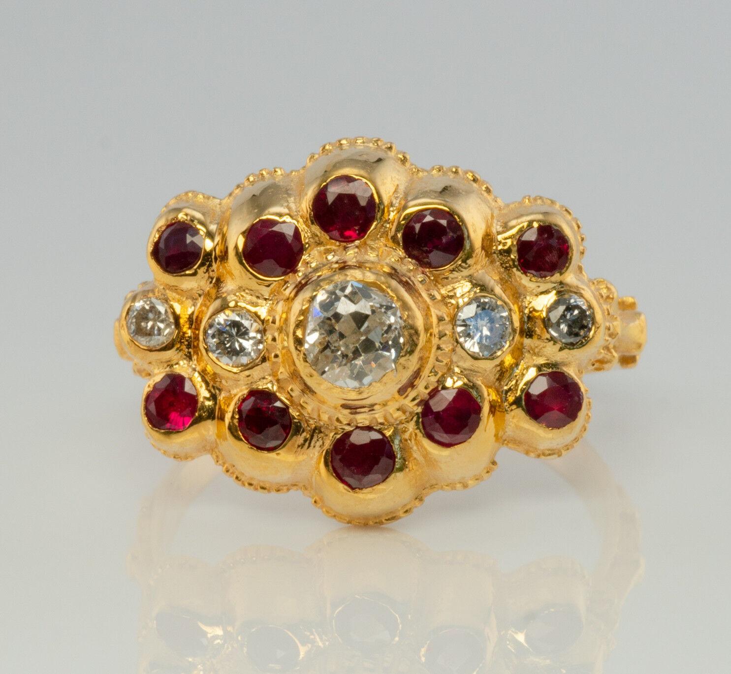 Diamant-Rubin-Ring 20K Gold Vintage Nachlass (Alteuropäischer Brillantschliff) im Angebot
