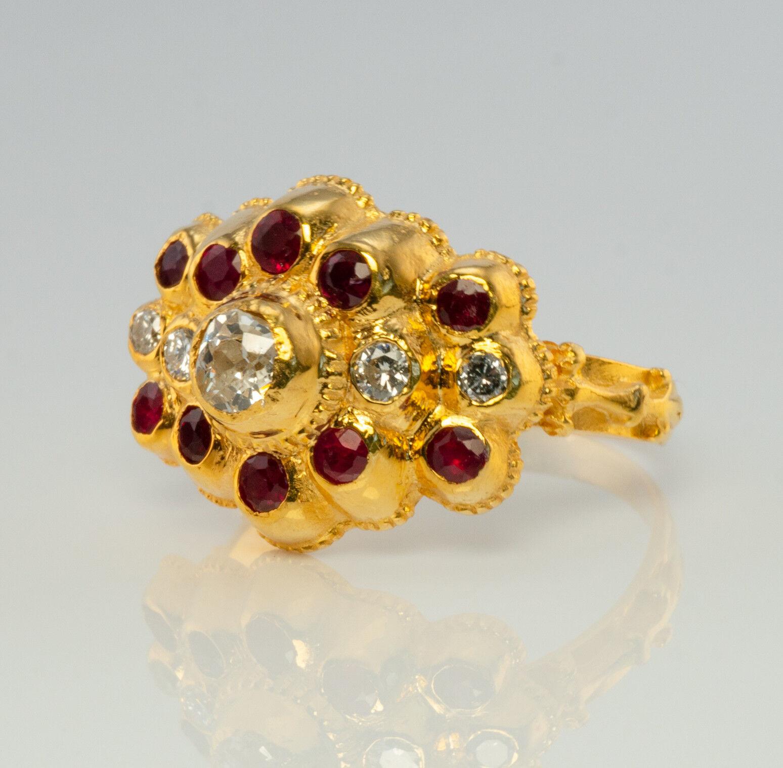 Diamant-Rubin-Ring 20K Gold Vintage Nachlass im Zustand „Gut“ im Angebot in East Brunswick, NJ