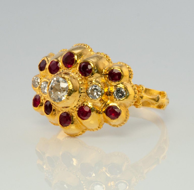 Diamond Ruby Ring 20K Gold Vintage Estate Vintage For Sale at 1stDibs