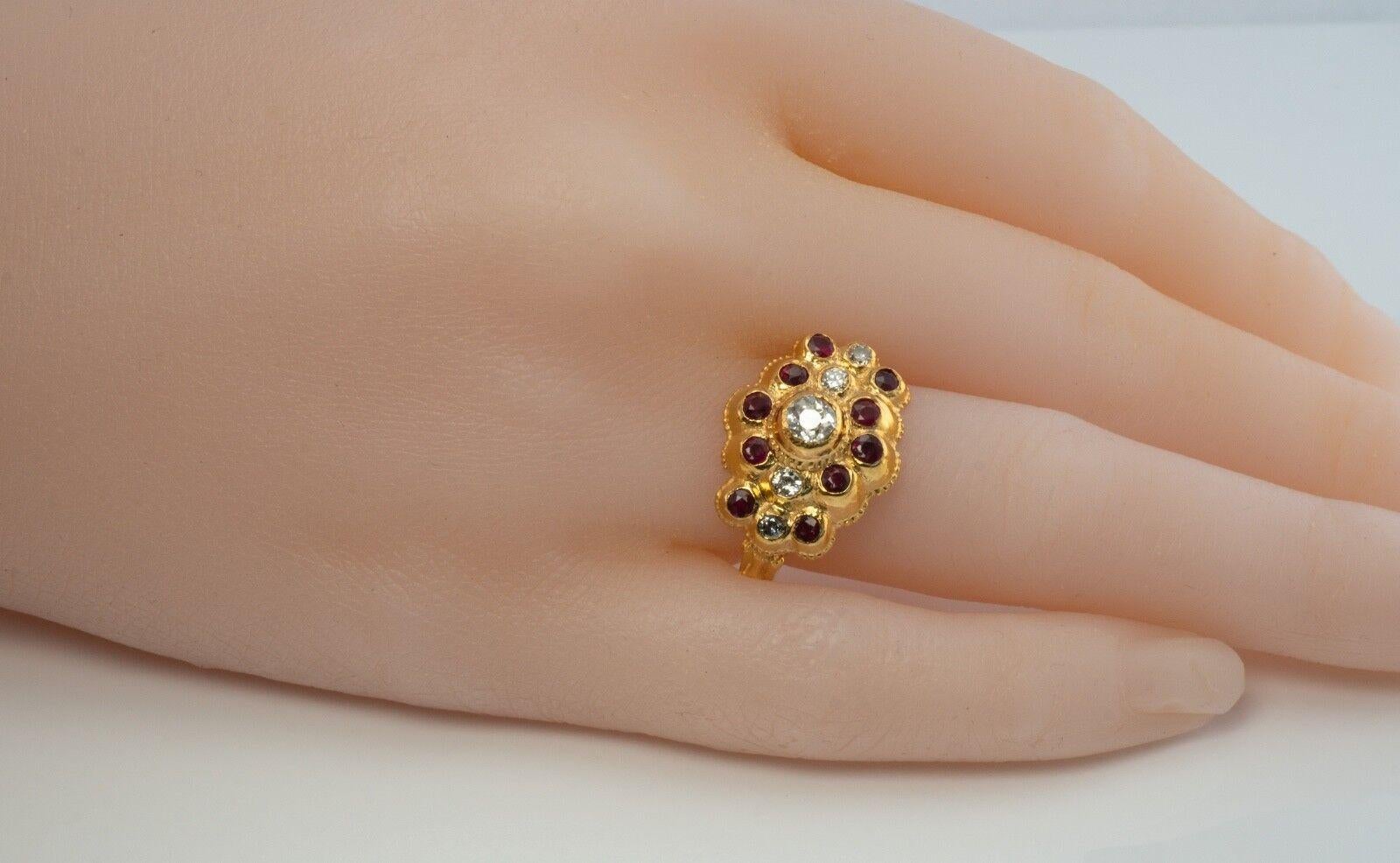 Diamant-Rubin-Ring 20K Gold Vintage Nachlass Damen im Angebot