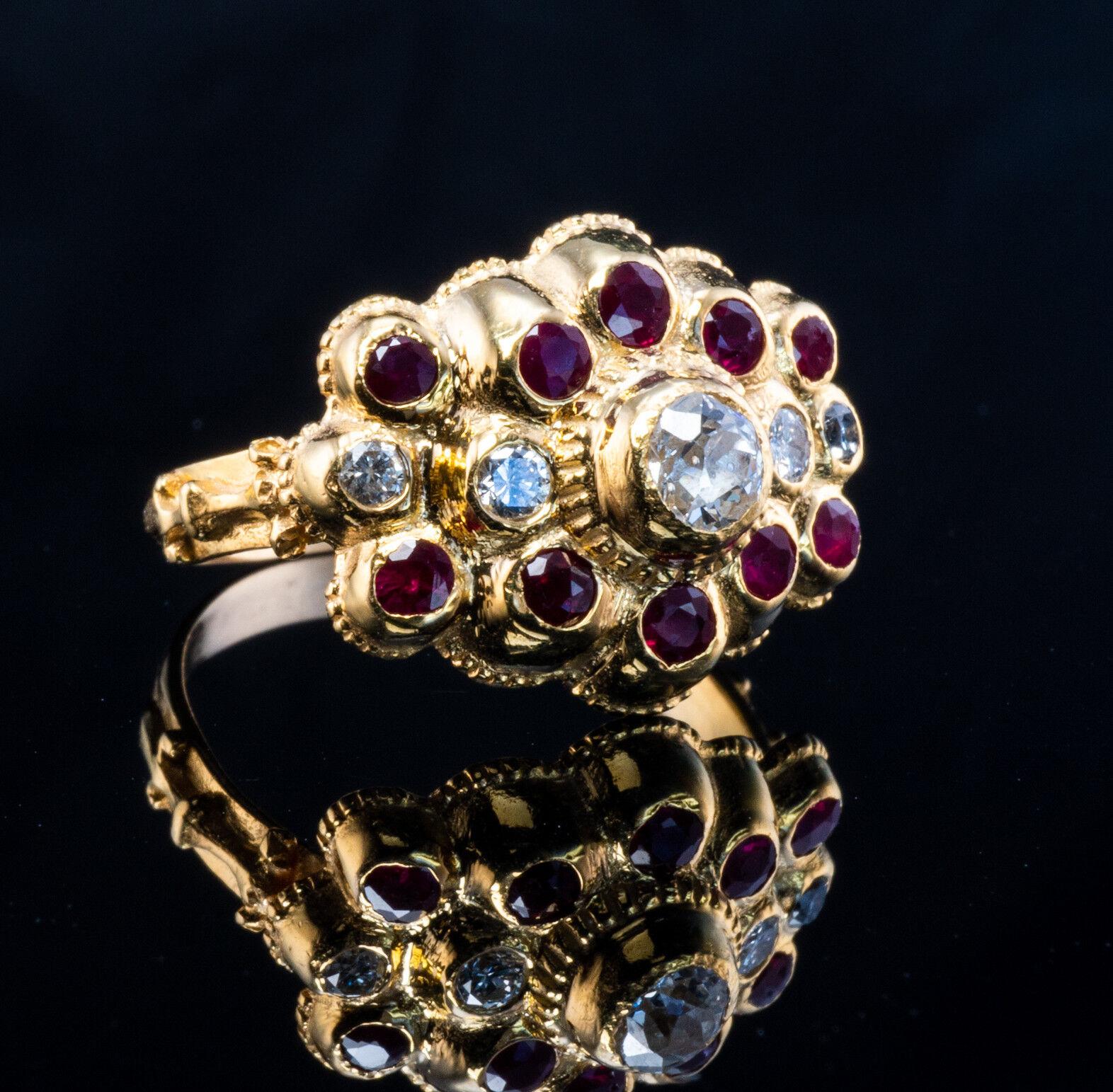 Diamant-Rubin-Ring 20K Gold Vintage Nachlass im Angebot 2