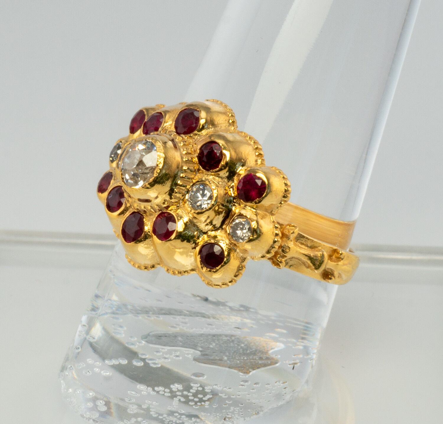 Diamant-Rubin-Ring 20K Gold Vintage Nachlass im Angebot 3