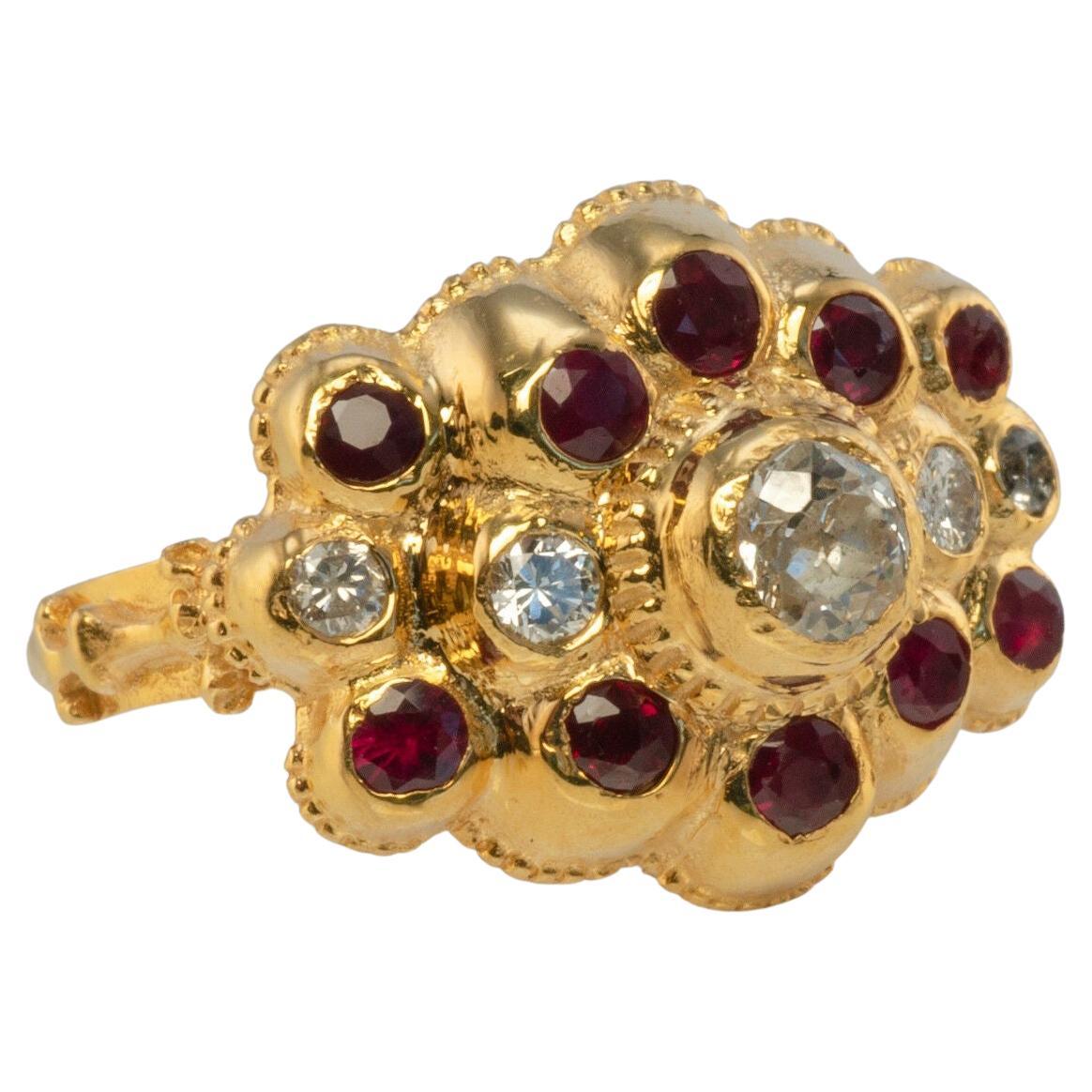 Diamant-Rubin-Ring 20K Gold Vintage Nachlass im Angebot