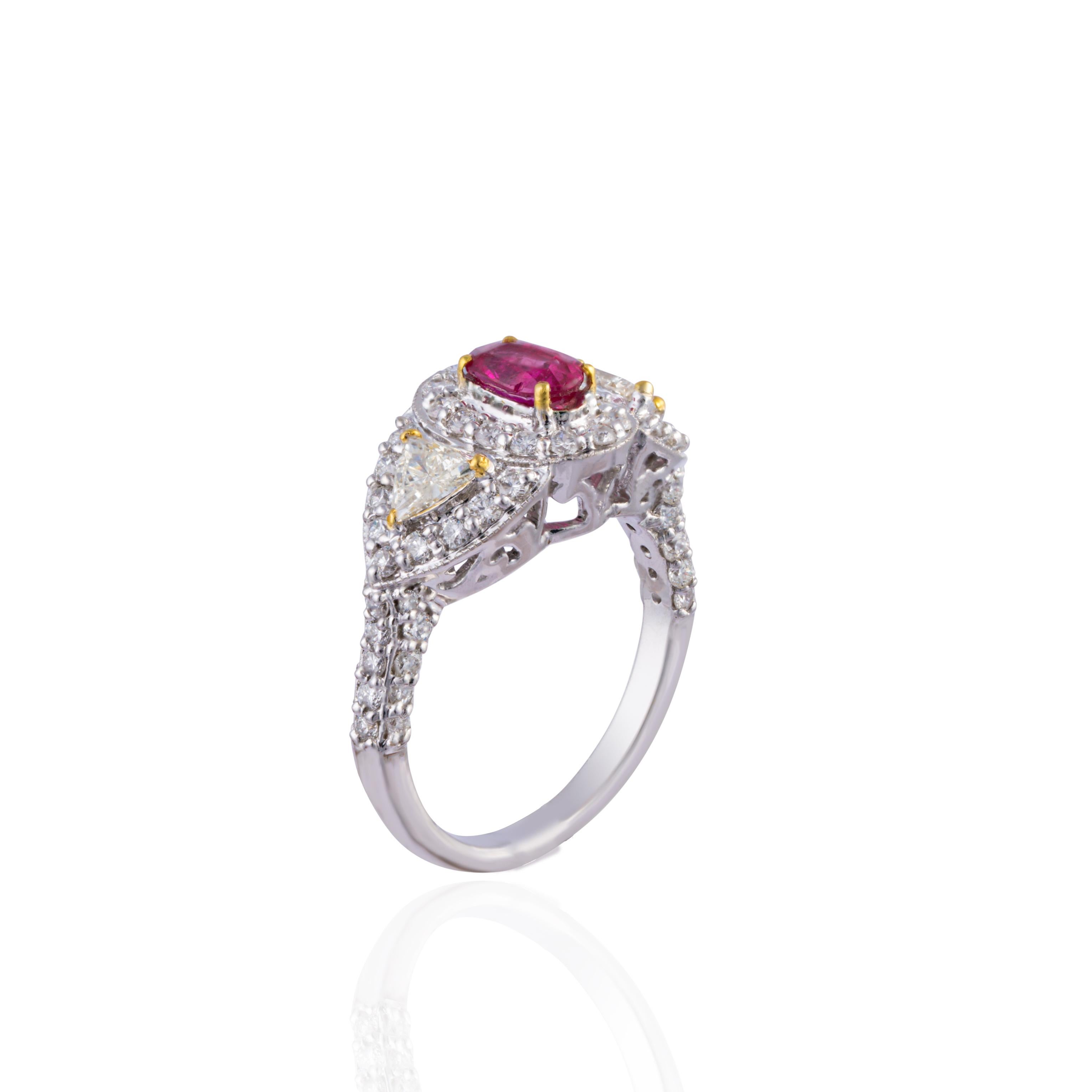Trillion Cut 18k gold trillion  Diamonds and  Ruby Ring For Sale