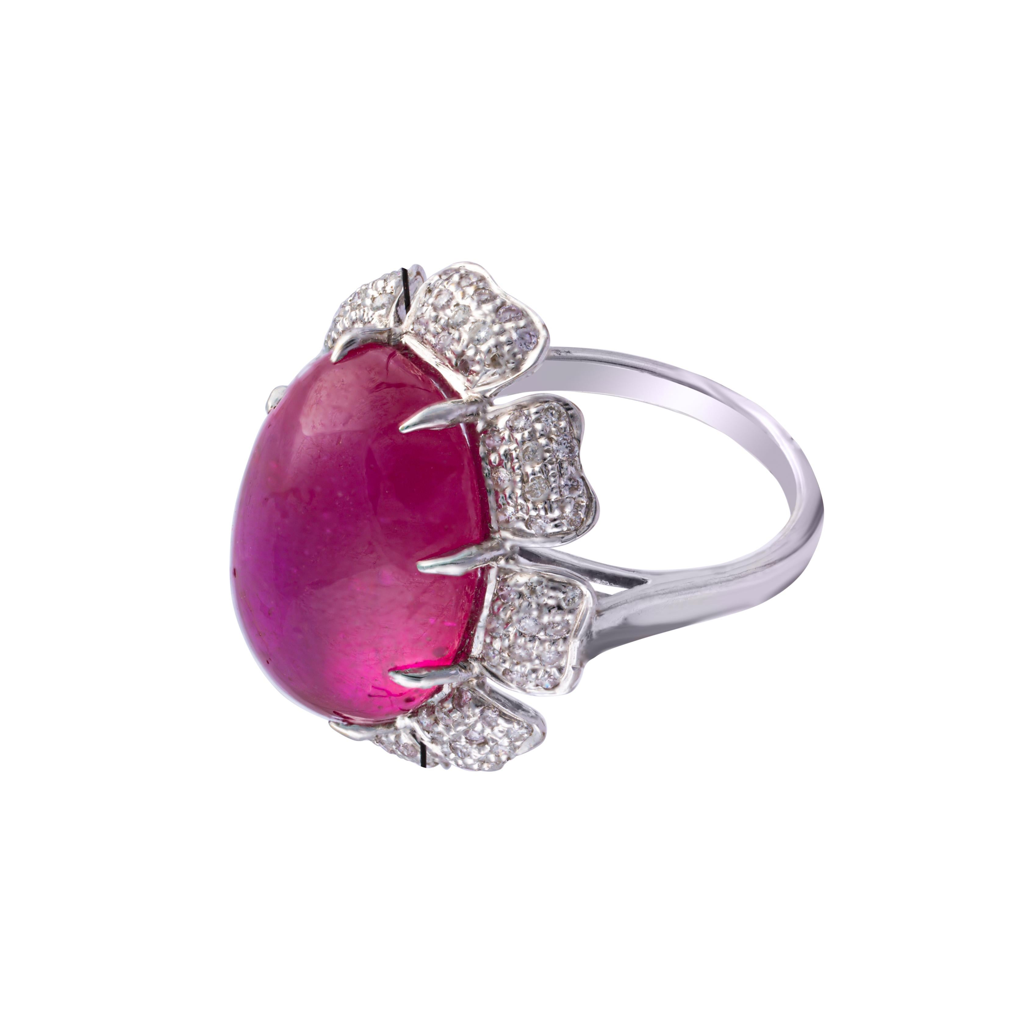 0.71cts Diamond & 22.57cts Ruby gold  Ring In New Condition In jaipur, IN