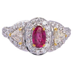 18k gold trillion  Diamonds and  Ruby Ring