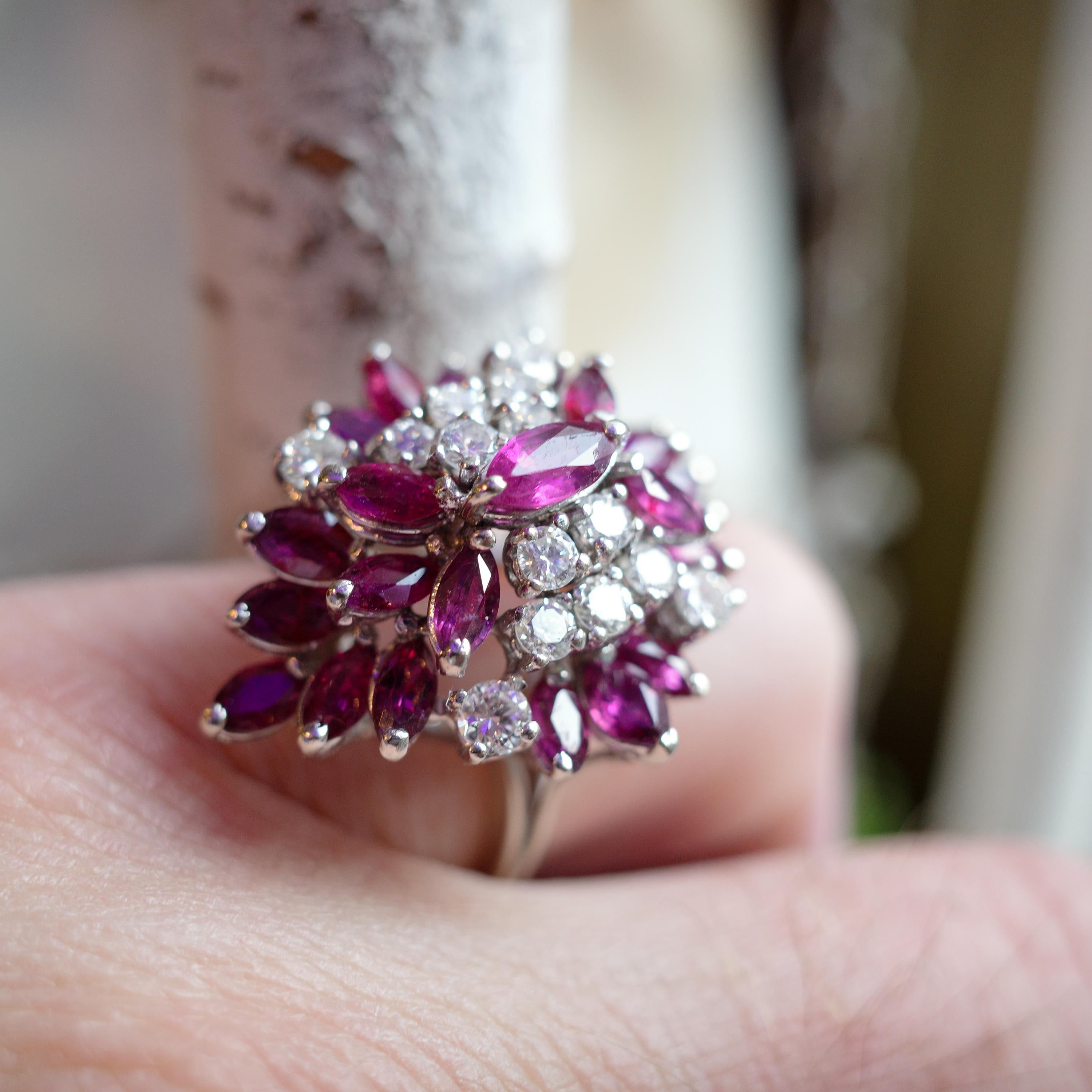 Diamond & Ruby Ring MCM 4.38 Carats - A Tray of Cocktails Ring In Excellent Condition For Sale In Northampton, MA