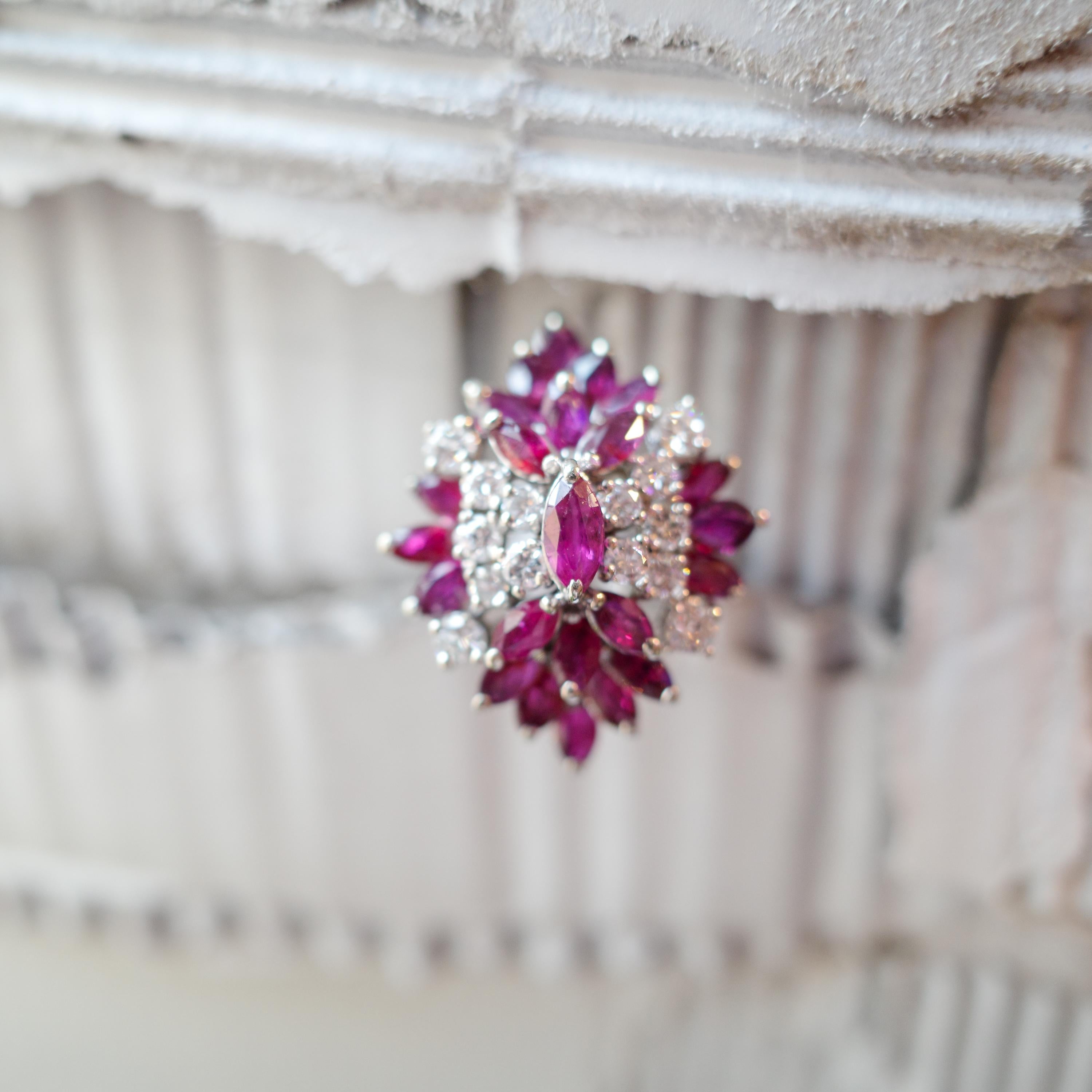 Women's or Men's Diamond & Ruby Ring MCM 4.38 Carats - A Tray of Cocktails Ring For Sale