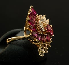 Diamond Ruby Ring Natural Genuine 14K Yellow Gold Cocktail Floral Flower
