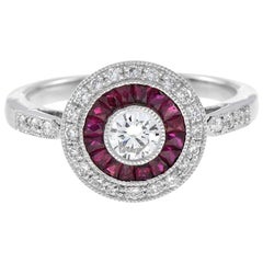 Nova Art Deco Style Round Diamond with Ruby Engagement Ring in Platinum
