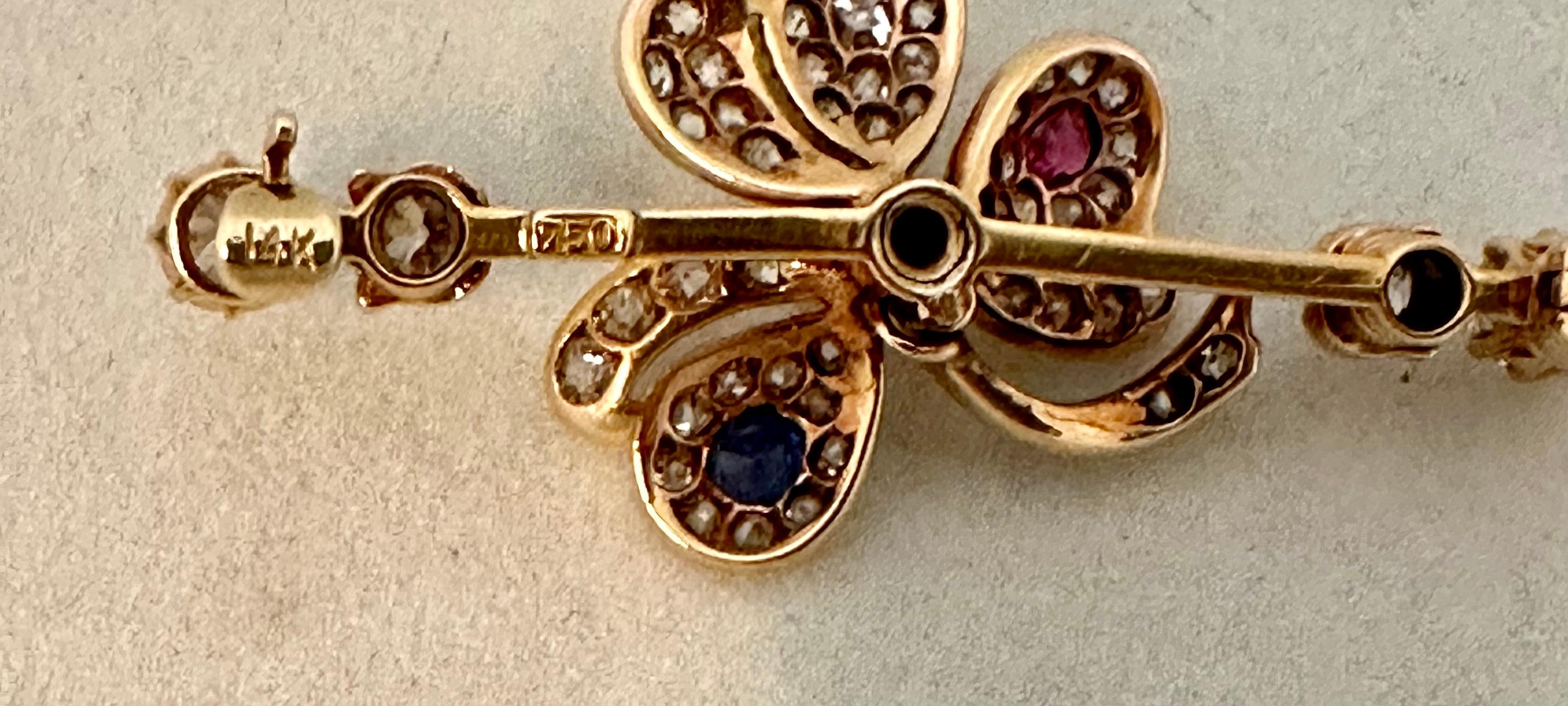 Early 20th Century Diamond, Ruby, Sapphire & 18K Gold Lapel Pin For Sale