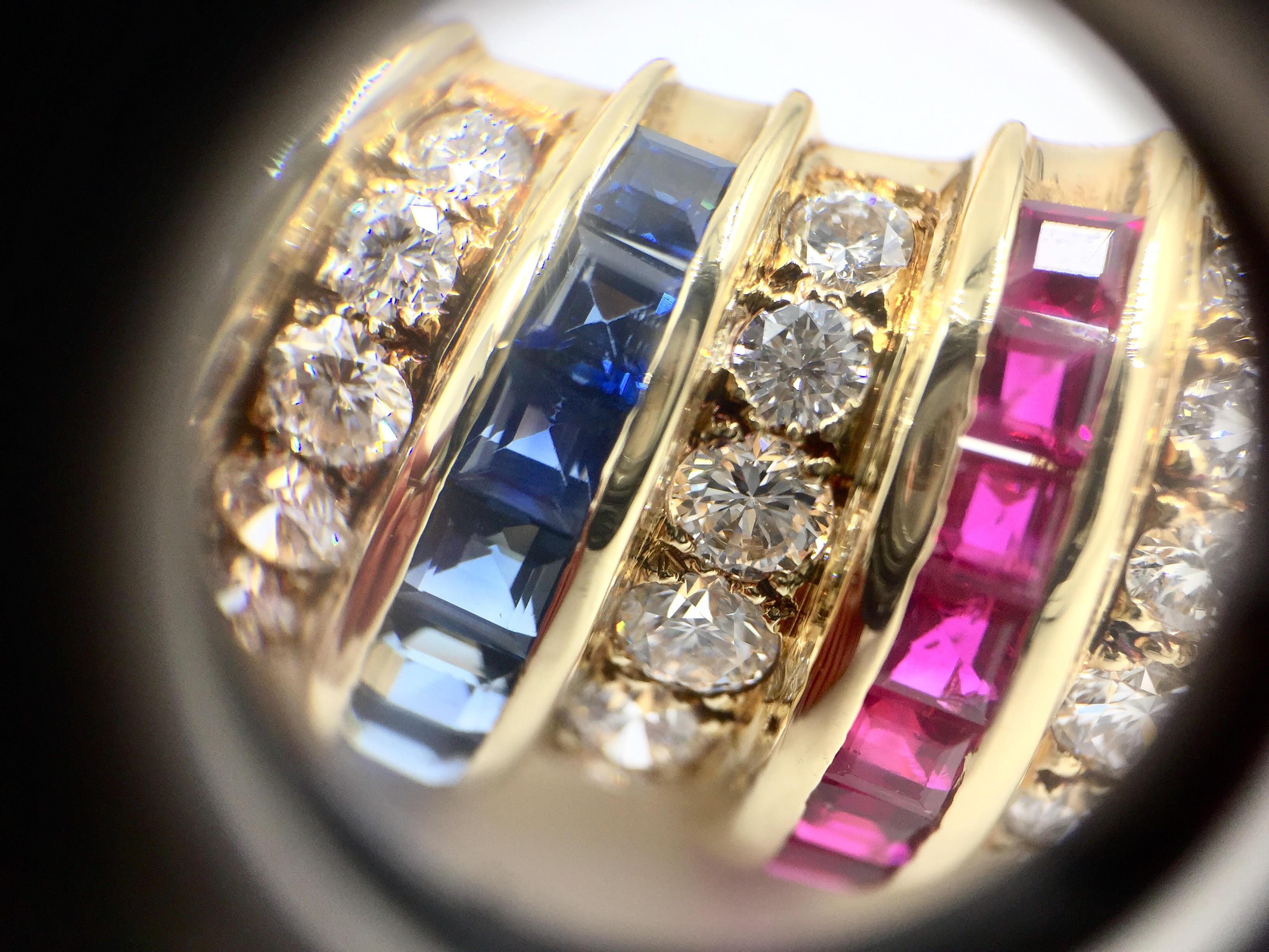 Diamond, Ruby, Sapphire and Emerald 18 Karat Gold Wide Bangle Bracelet 2