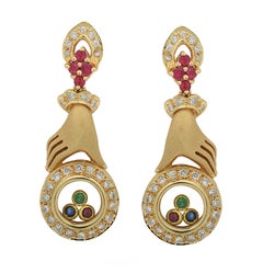 Diamond, Ruby, Sapphire and Emerald Earrings