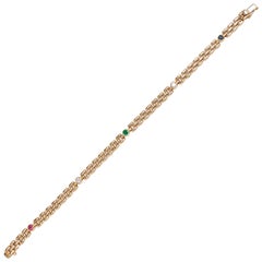 Diamond Ruby Sapphire and Emerald Gold Bracelet
