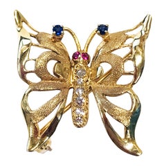 Diamond Ruby Sapphire Butterfly Brooch/Pin