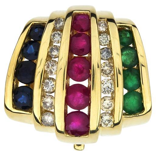 Diamond, Ruby, Sapphire & Emerald 14K Hinged Latch Slide For Sale