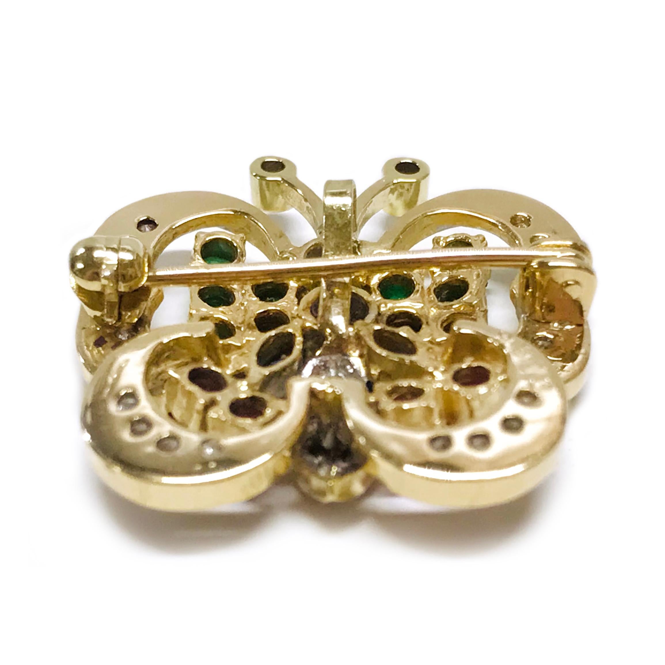 Round Cut Diamond Ruby Sapphire Emerald Butterfly Brooch/Pin