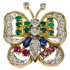 Diamond Ruby Sapphire Emerald Butterfly Brooch/Pin