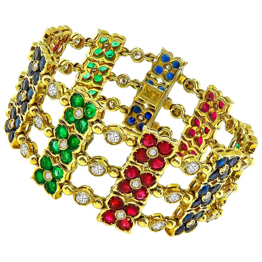 Diamond Ruby Sapphire Emerald Gold Bracelet