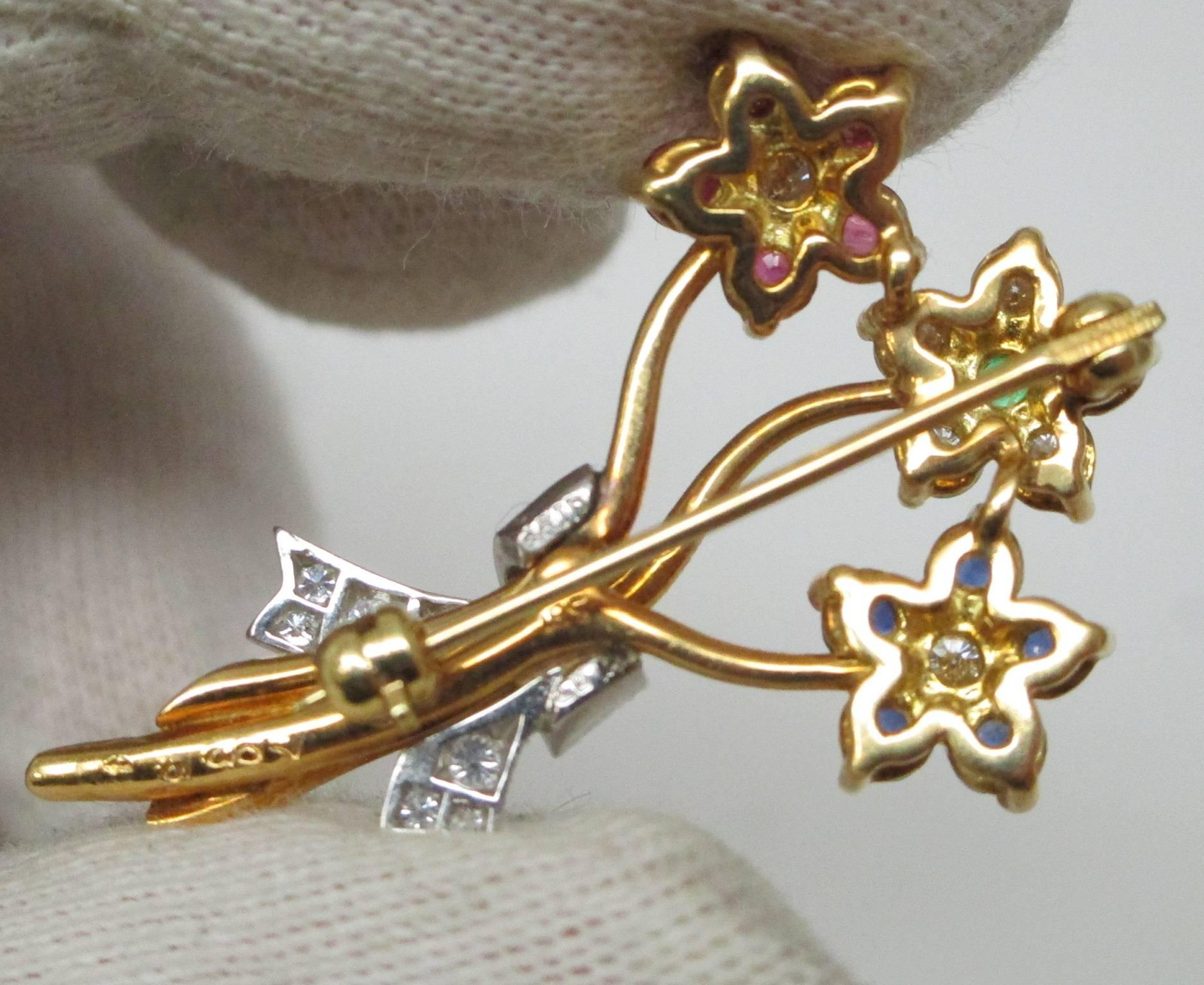 Women's Diamond Ruby Sapphire Emerald Gold Brooch