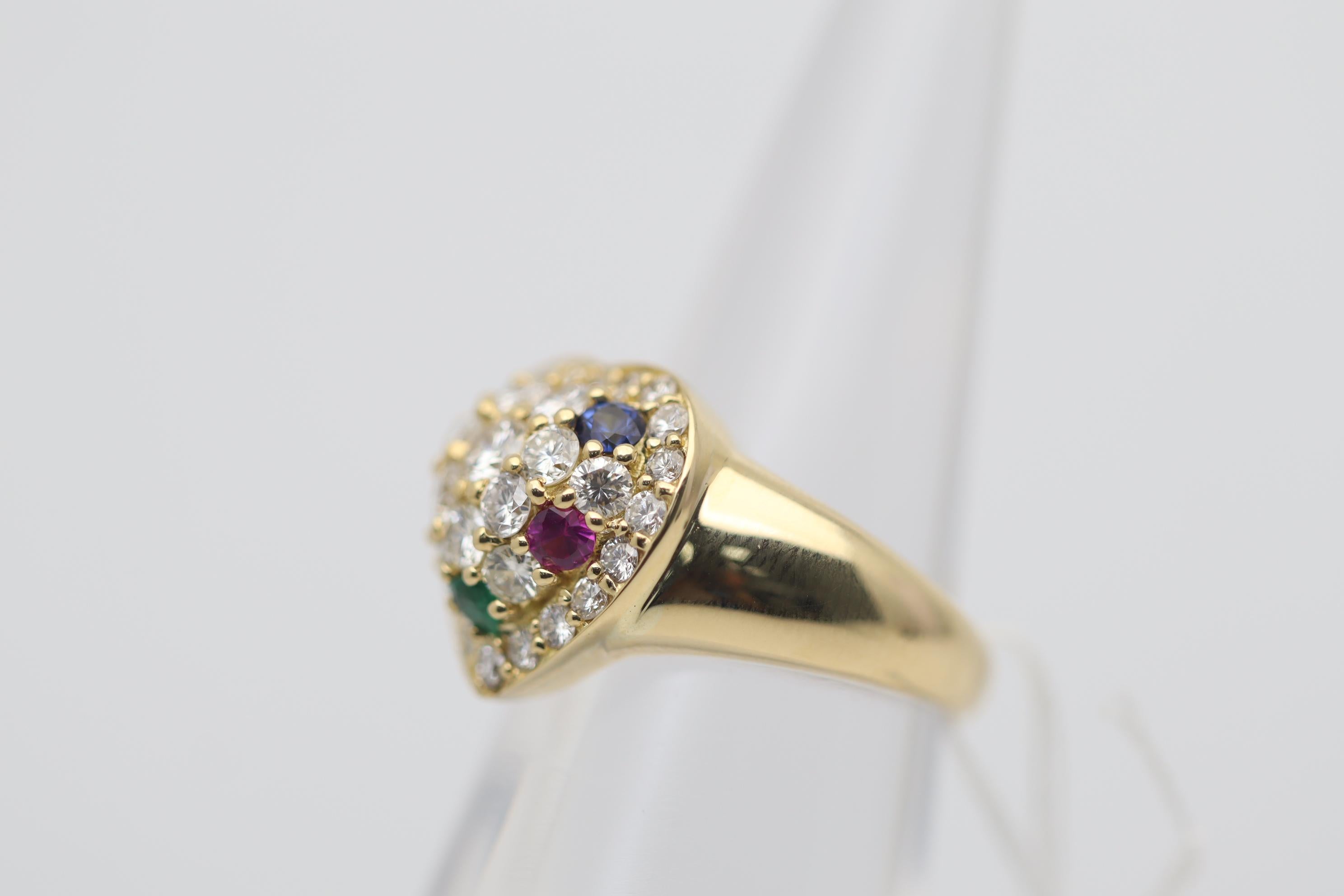 Diamond Ruby Sapphire Emerald Gold Heart-Motif Ring In New Condition For Sale In Beverly Hills, CA