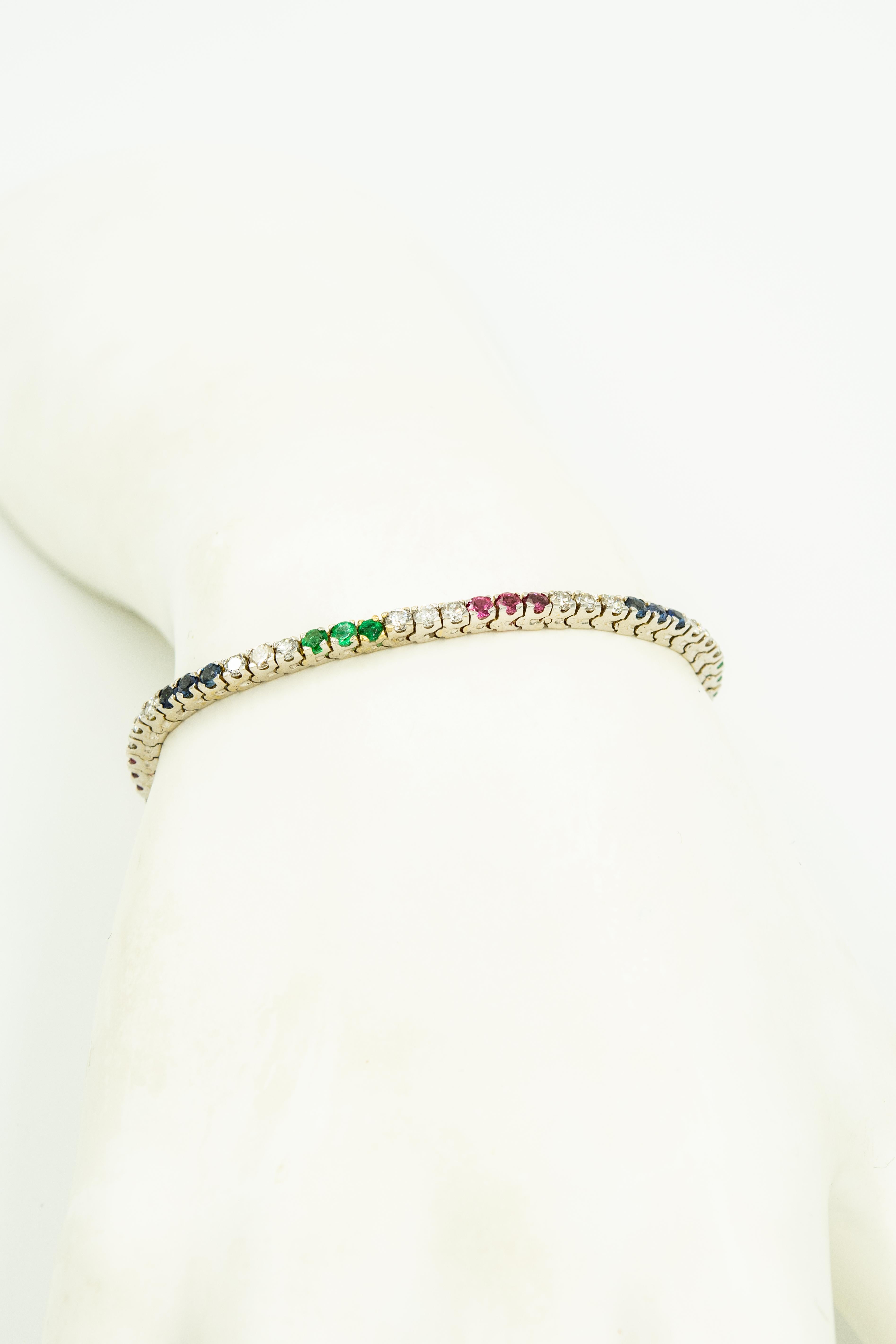Women's Diamond Ruby Sapphire Emerald White Gold Tennis Line Bracelet