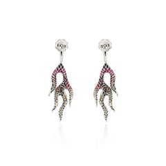 Diamond, Ruby, Sapphire Flame Earrings in 18k White Gold