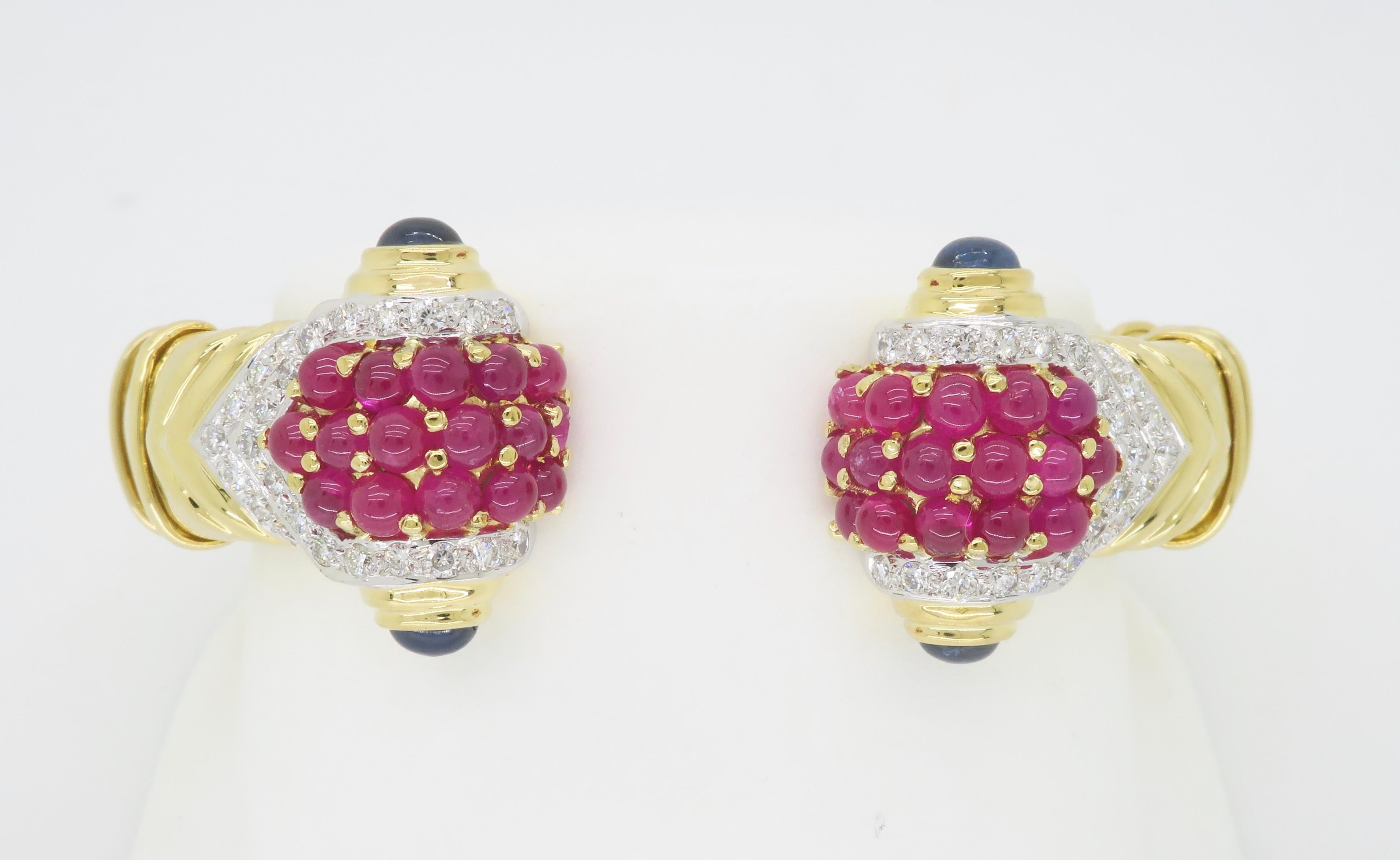 Diamond, Ruby & Sapphire Flex Cuff Bracelet For Sale 4