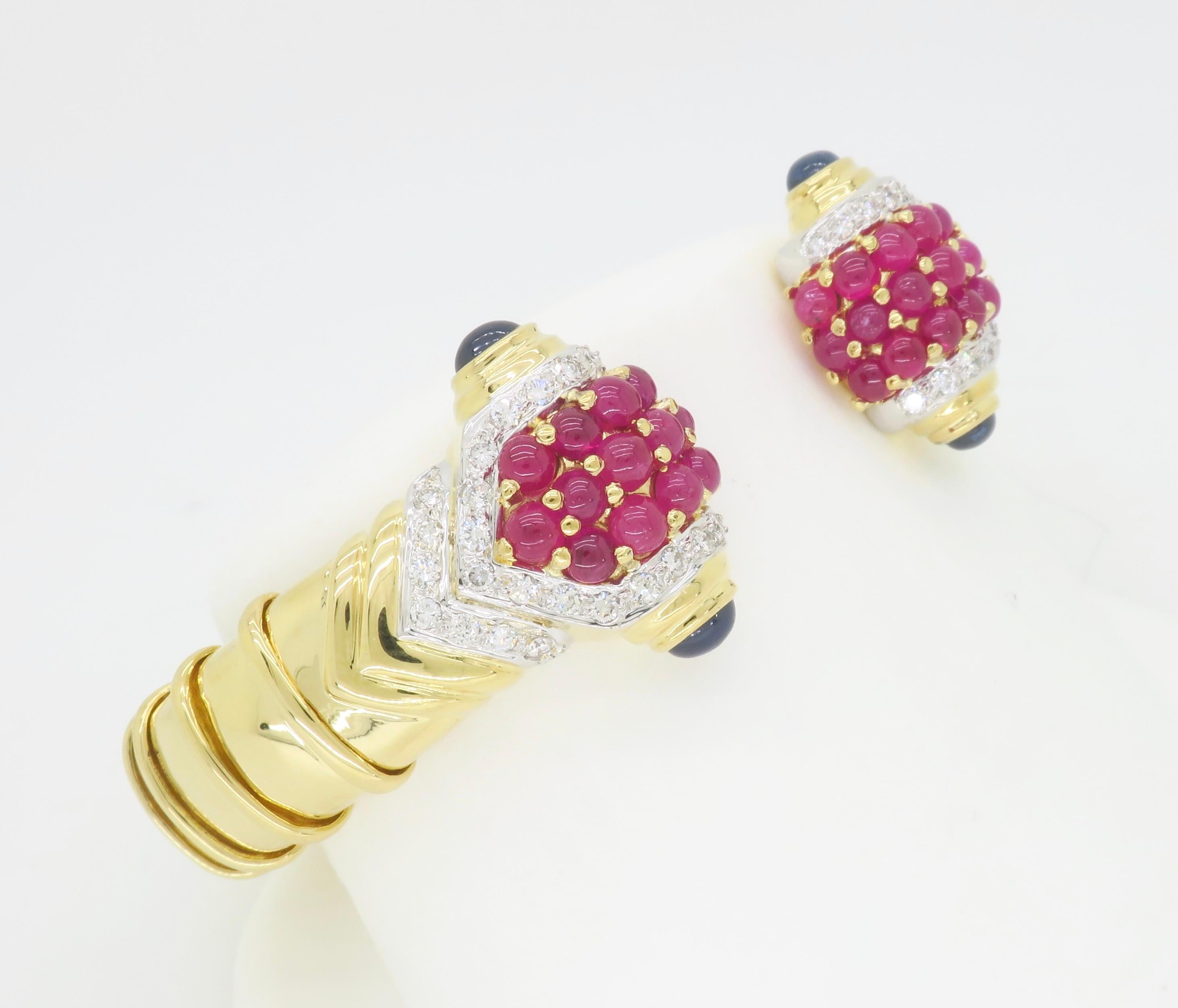Diamond, Ruby & Sapphire Flex Cuff Bracelet For Sale 5