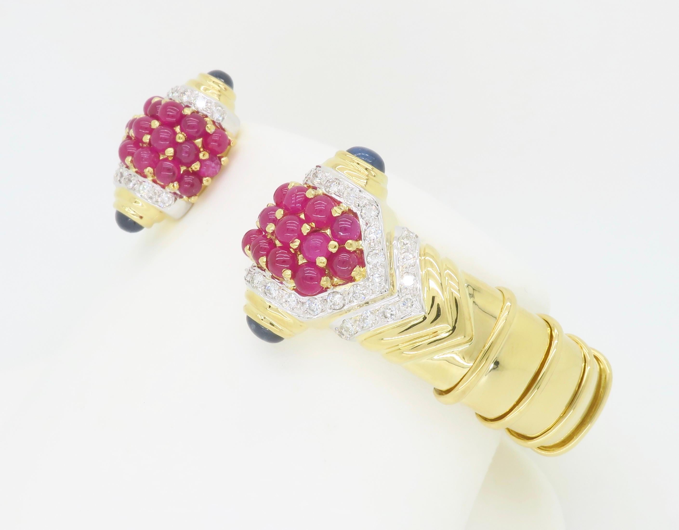 Diamond, Ruby & Sapphire Flex Cuff Bracelet For Sale 6