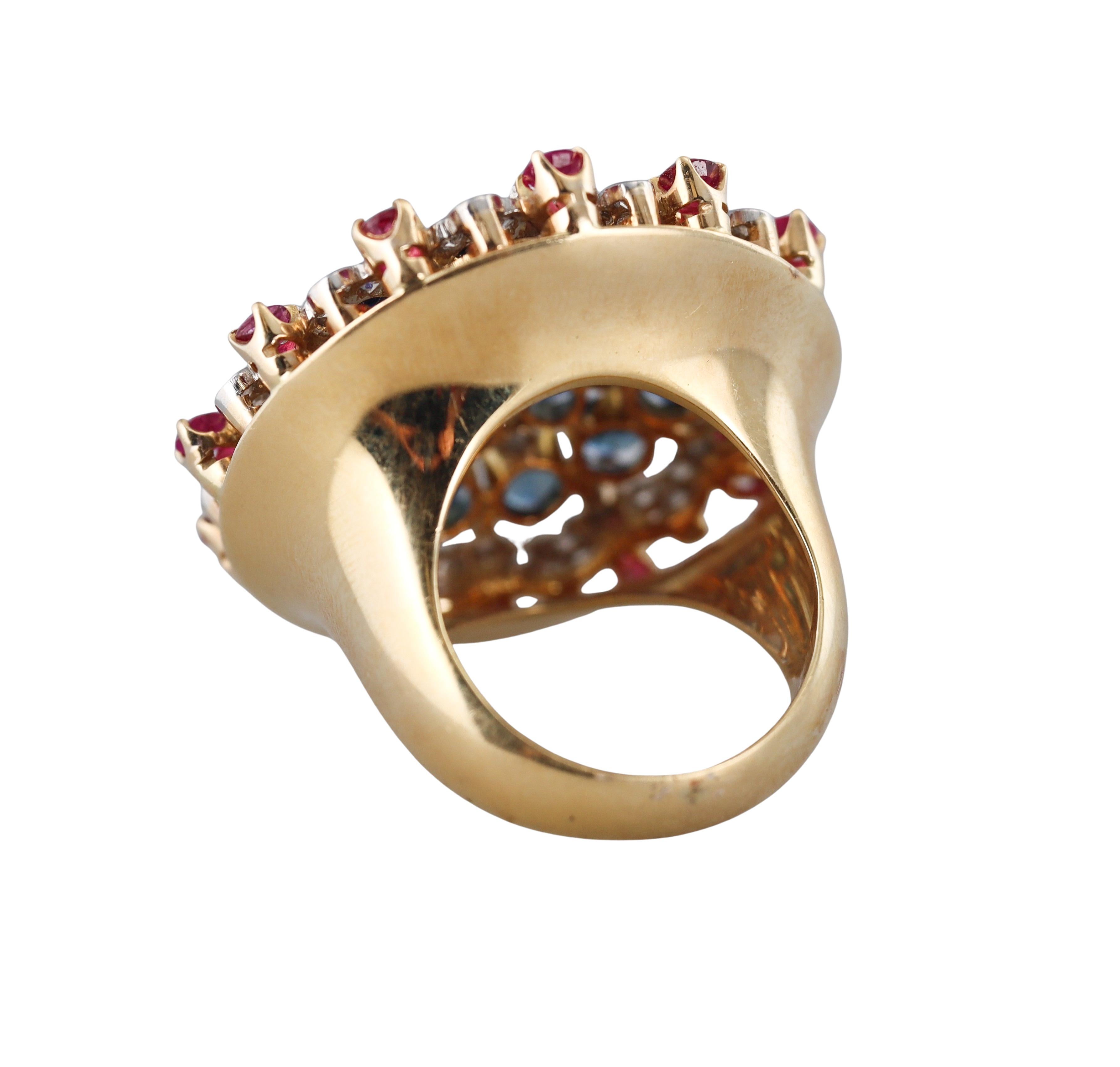 Diamond Ruby Sapphire Gold Cocktail Ring In Excellent Condition For Sale In New York, NY