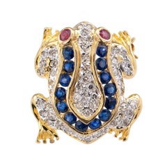 Diamond Ruby Sapphire Gold Frog Pendant Brooch