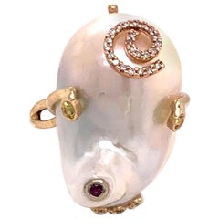 Diamond Ruby Sapphire Pearl Ring 14k Gold Women Certified