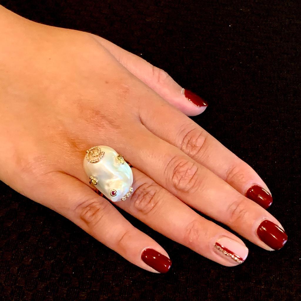 Women's Diamond Ruby Sapphire Pearl Ring 14k Gold Women Certified