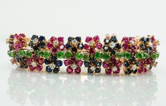 Diamond Ruby Sapphire Peridot Bracelet 14K Gold Flower