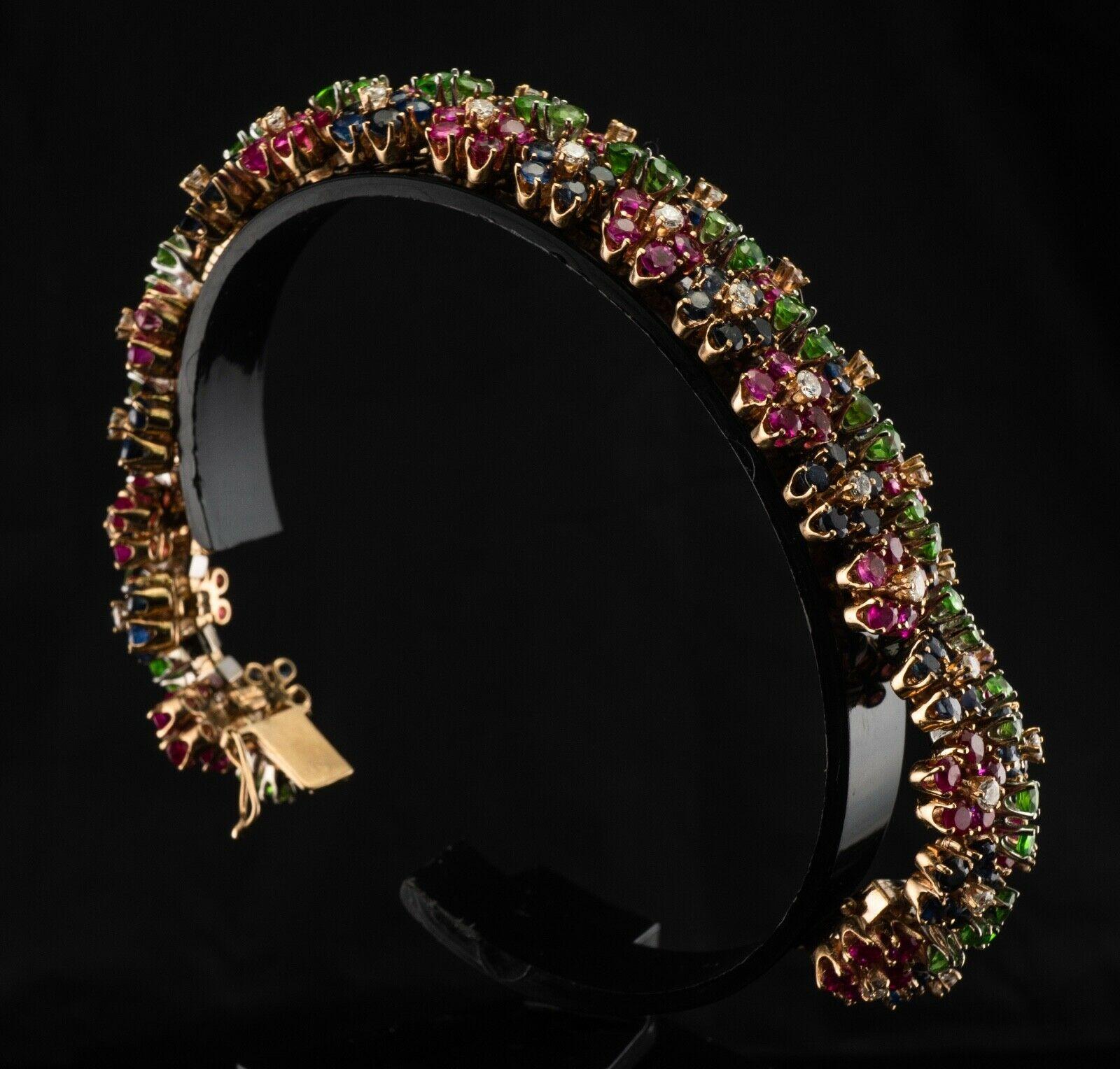 Diamond Ruby Sapphire Peridot Bracelet 14K Gold Flower In Good Condition For Sale In East Brunswick, NJ