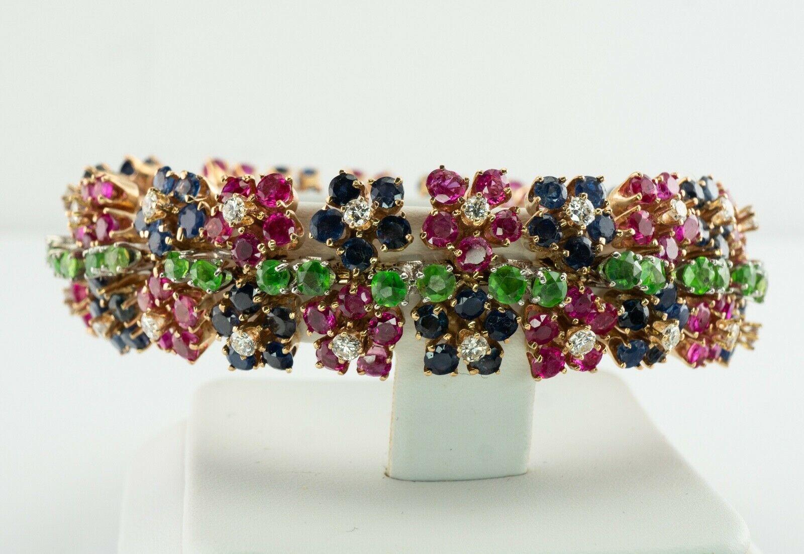 Women's Diamond Ruby Sapphire Peridot Bracelet 14K Gold Flower For Sale