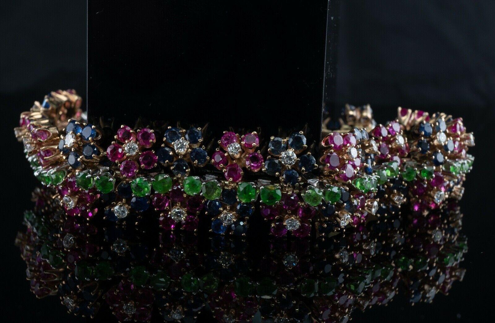Diamond Ruby Sapphire Peridot Bracelet 14K Gold Flower For Sale 2